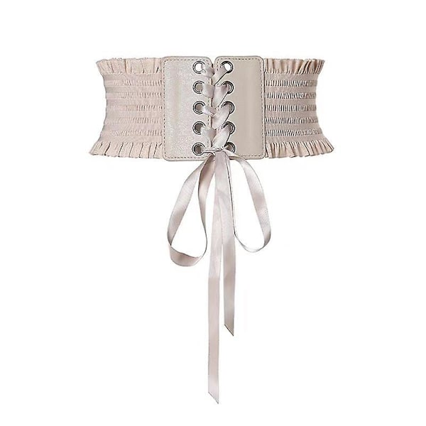 Kvinnors midjeband stretch PU läder wrap spets upp hög midja stil bälte Beige