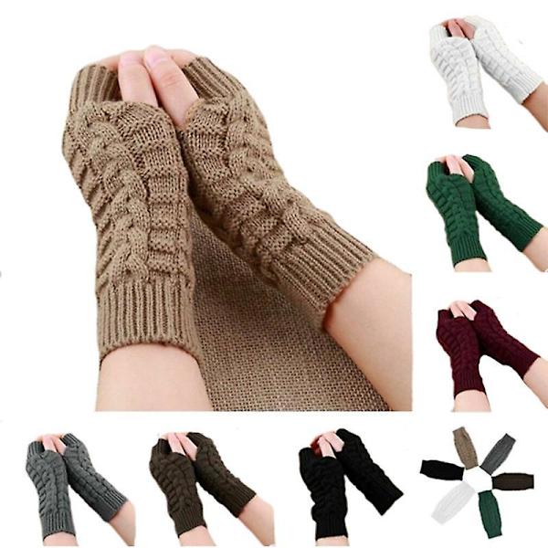 Mænd Kvinder Strikkede Fingerløse Handsker Mode Unisex Blød Vinter Varme Uld Vante Wine red