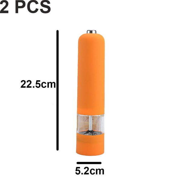 Elektrisk havssalt- och pepparkvarn och set, batteridriven med ljus och justerbar, paket med 2 2pcs orange