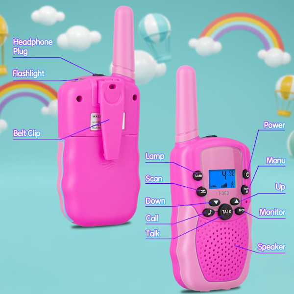 Walkie-talkies för barn Lång räckvidd Walkie-talkie 2-pack 2-vägsradio 22 kanaler Rosa