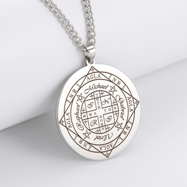 Dawapara Fortune Wheel Agla Inri Rustfrit Stål Mænd Halskæde Salomon Rigdom Amulet Michael Uriel Raphael Gabriel Ærkeengel Segl