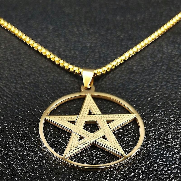 Skyrim Supernatural Pentagram Halskæde Til Mænd Rustfrit Stål Kæde Pentakel Stjerne Talisman Amulet Vedhæng Halskæder Smykker Style A - gold