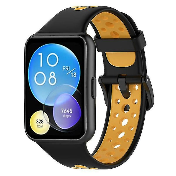 Dubbel klockarmband i silikon för Huawei Watch Fit 2/Watch Fit 2 Active Black Yellow Style D