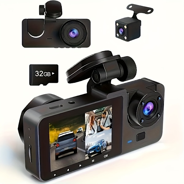 Autokamera 4K 1080P Full HD Auton Ajotallennin 3-Kanavainen Autokamera Infrapuna Yönäöllä