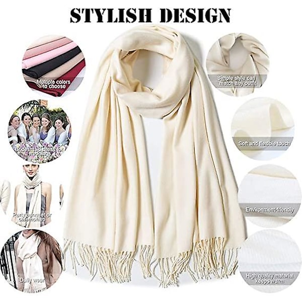 Vinterscarf för kvinnor, Cashmere Feel Pashmina Sjal Wraps Mjuk Varm filt Halsdukar beige