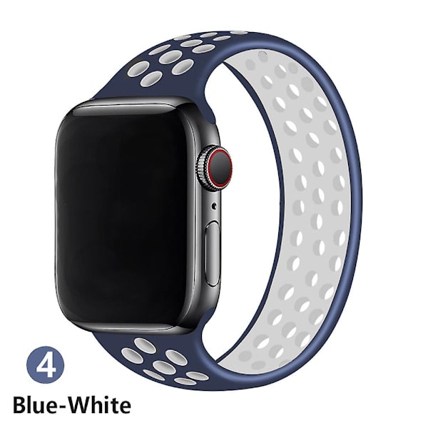 Solo Loop-rem för Apple Watch Band 44mm 40mm 38mm 42mm Andas Silikon Elastiskt bälte Armband Band Iwatch Series 3 4 5 Se 6 blue white 38mm or 40mmS