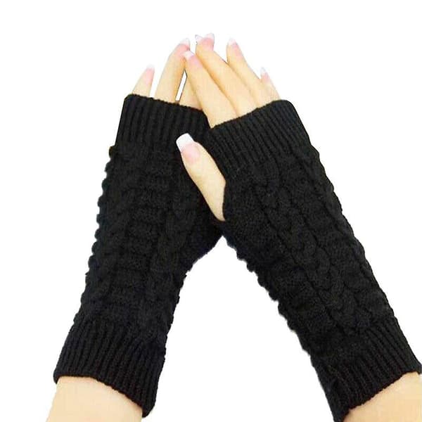Herr Dam Stickade Fingerlösa Handskar Mode Unisex Mjuk Vinter Varma Ull Vante Light Gray