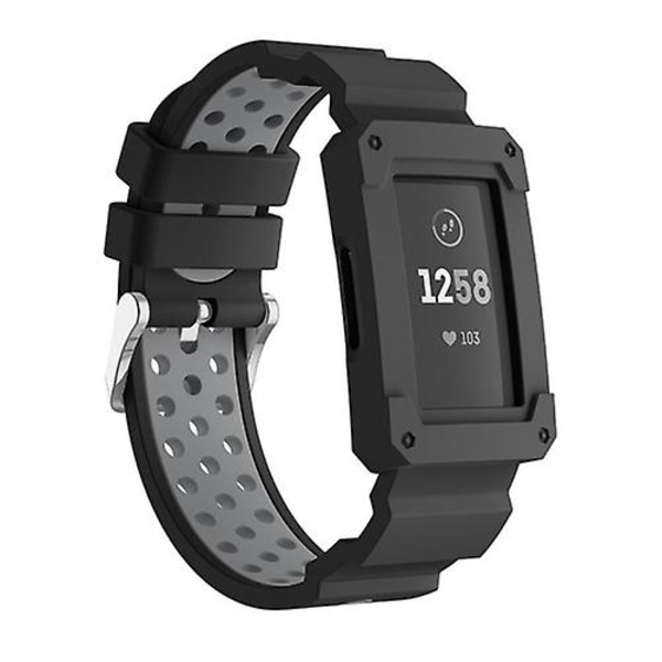Til Fitbit Charge 3 alt-i-en silikone beskyttelseshylster erstatningsurrem Grey