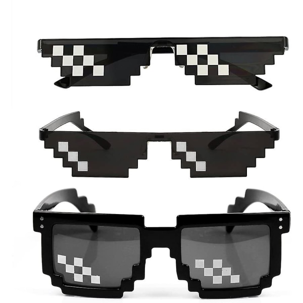 3-pack solglasögon, solglasögon män kvinnor 8 bitars glas Pixel mosaik rekvisita Unisex solglasögon - svart