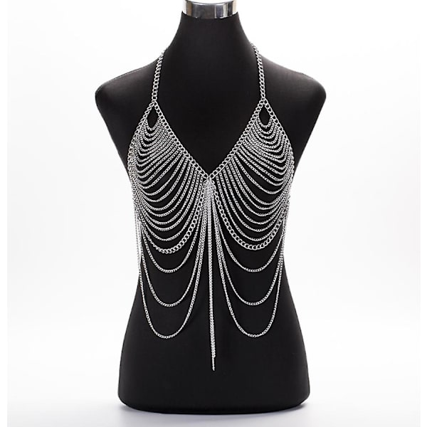 Ladies New Fashion Beach Chain Halsband Alloy Chain BH Långt halsband och hänge Silver