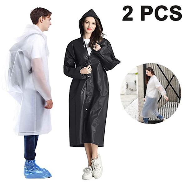 Regnrockar för vuxna, återanvändbara regnponchos i eva, luktfria, bärbara Black White