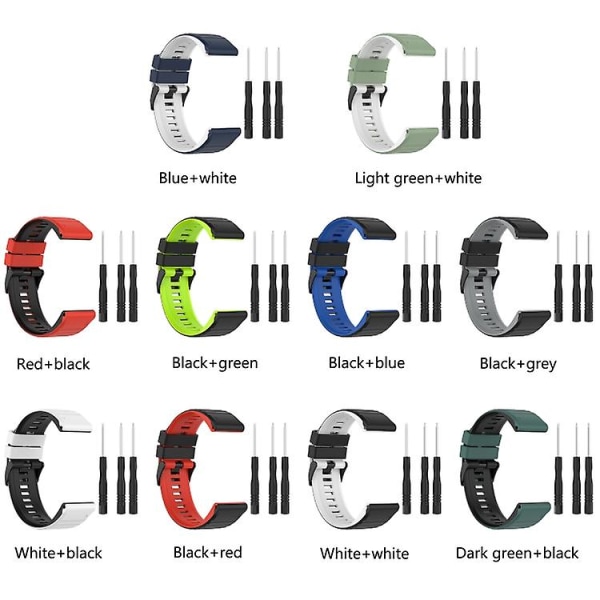 Til Garmin Fenix ​​5x Plus 26mm Silikone Mixing Color Watch Band Dark Green-Black