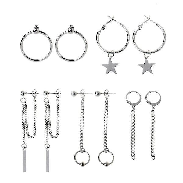 Korea Smycken Kpop Hip Hop Punk Titan Stål Tofs Kedja Drop Earring Kit 2