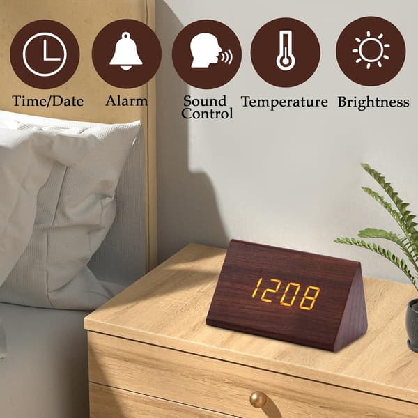 Väckarklocka Trä Digital Justerbar Ljusstyrka Visar Alarm