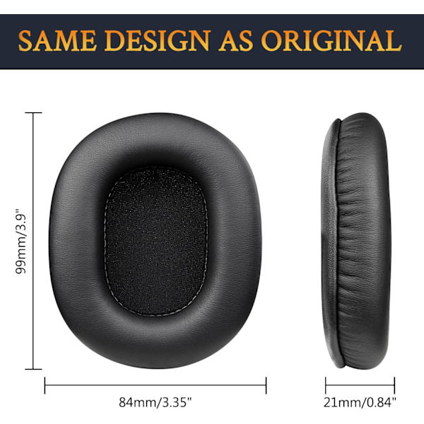 Øreputer for Audio Technica ATH M50X M40X M30X Memory foam øreputer, svart
