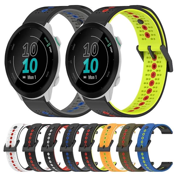 Til Garmin Forerunner 55 20mm Tricolor åndbart silikone urbånd Black-Lime-Red