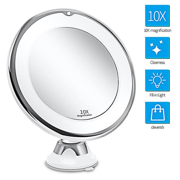 Kosmeettinen peili LED-valaistuksella, 10x suurennus, 360 astetta kääntyvä