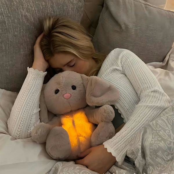 Plysj-bamse beroligende dukke til nyfødte spædbørn, kaninåndende kanin sovedyr, beroligende nattelys vuggevisemusik, hvid støj