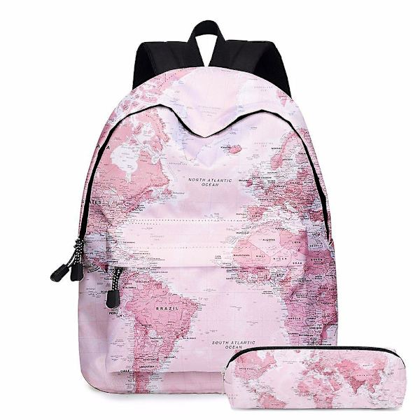 Reput Maailmankartta Laukku Matka Patikointi Leirintäpäiväreppu pink