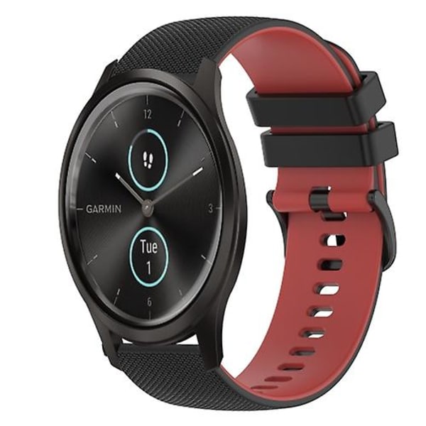 For Garmin Vivomove Style 20 mm rutete tofarget silikonklokkebånd Black-Red