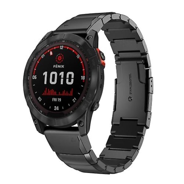 For Garmin Fenix ​​7x Solar 26mm Tortoise Shell rustfritt stål klokkebånd Black