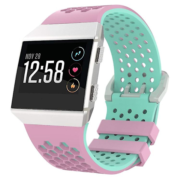 För Fitbit Ionic Two-tone Silicone Watch Band med spänne Pink - Green