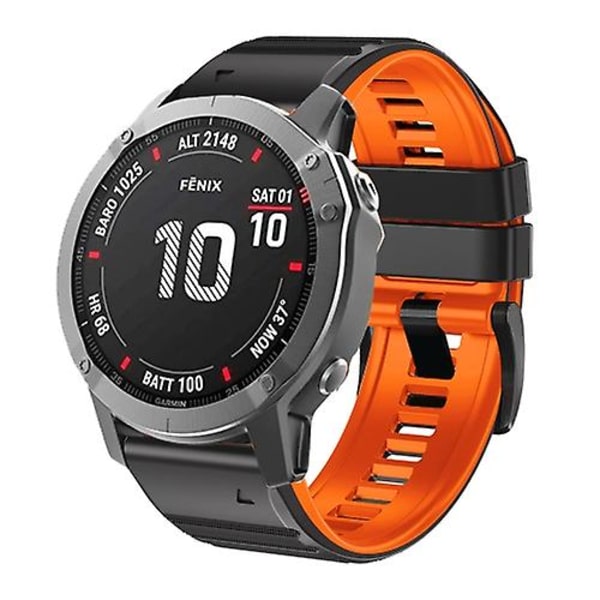 For Garmin Fenix ​​7/7x/6/6x/5/5x 26 mm tofarget silikonklokkerem Black Orange