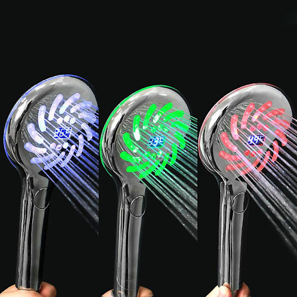 LED-dusjhode, LED-dusjhode med LCD-digital temperaturdisplay, 3-farget håndholdt dusjhode
