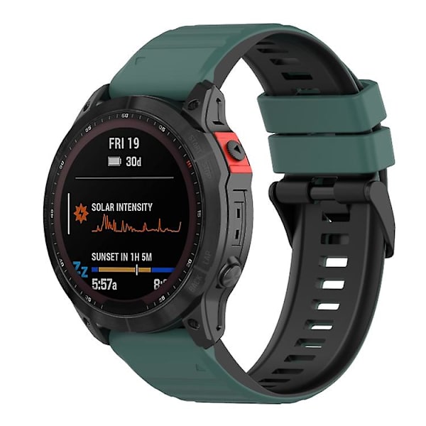 Til Garmin Fenix ​​7 26mm tofarvet silikone urrem Olive Green Black
