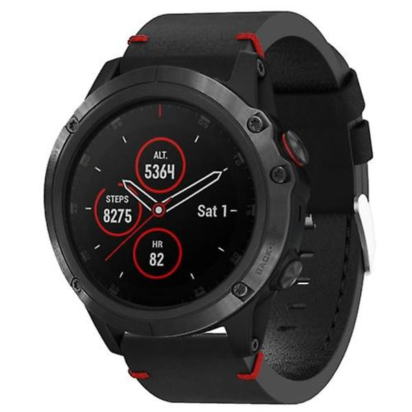 For Garmin Fenix ​​5x Plus 26 mm skinnsutur stålspenne klokkebånd Black