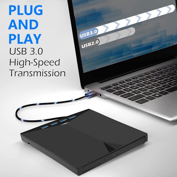 7-i-1 extern CD DVD-enhet för bärbar dator, USB 3.0 USB C Bärbar CD/DVD ROM +/-RW DVD-spelare med TF/SD-kortplatser