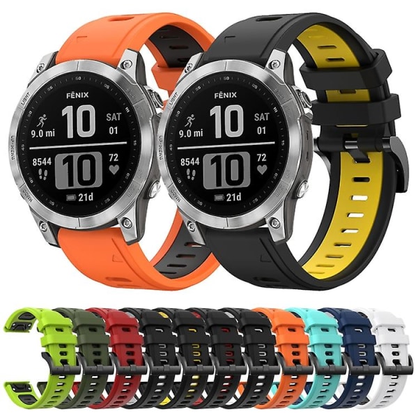 För Garmin Fenix ​​7 22mm Tvåfärgad Sports Silikon Watch Band Black-White