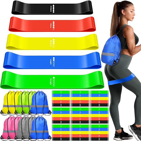 60 kpl Wrkut Lp Bulk, Joustava Set Fitness- ja Urheiluluokille, Opiskelijoille, Jäsenille, Lahjaksi, Fyysinen, 5 kpl Jokaisessa Setissä, Suurilla Vetoketjullisilla Mustilla Pusseilla