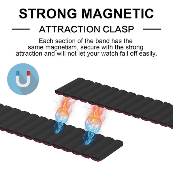 Fitbit Versa 3 / Sense Universal Magnetic Silicone Watch Black Wine Red