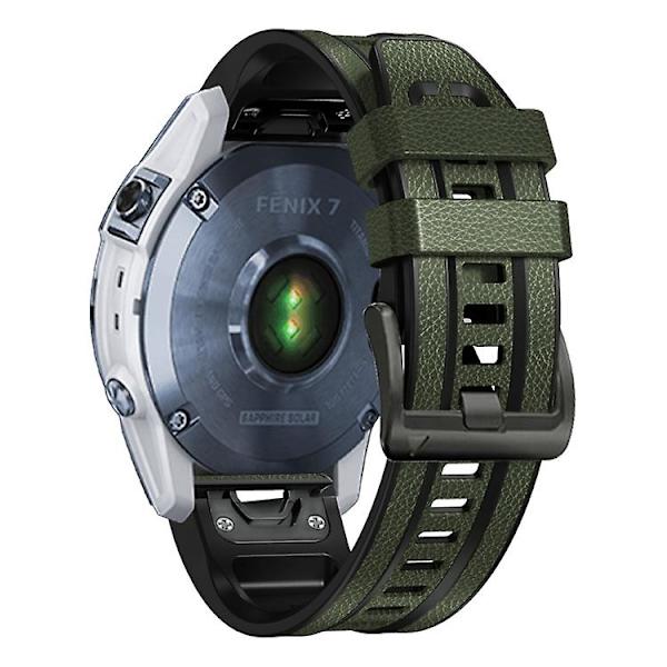 For Garmin Fenix ​​7x silikon + skinn klokkerem med hurtigutløser Army Green