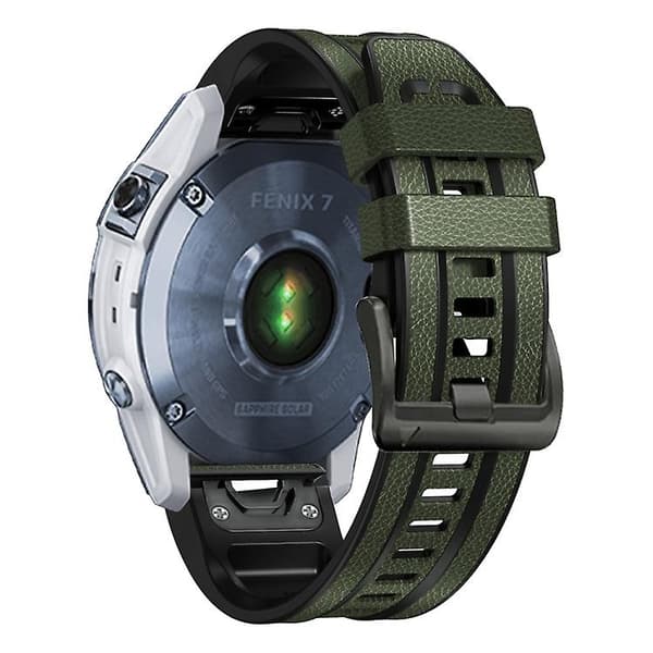 Til Garmin Fenix ​​7x Silikone + Læder Quick Release Urrem Army Green