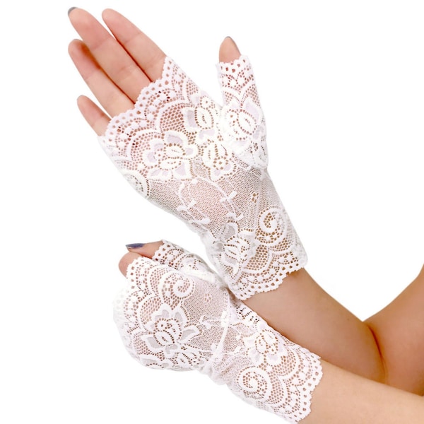 Kvinnor ihåliga handskar Bröllopsfest Brudvantar Sheer Mesh fingerlösa handskar Gray