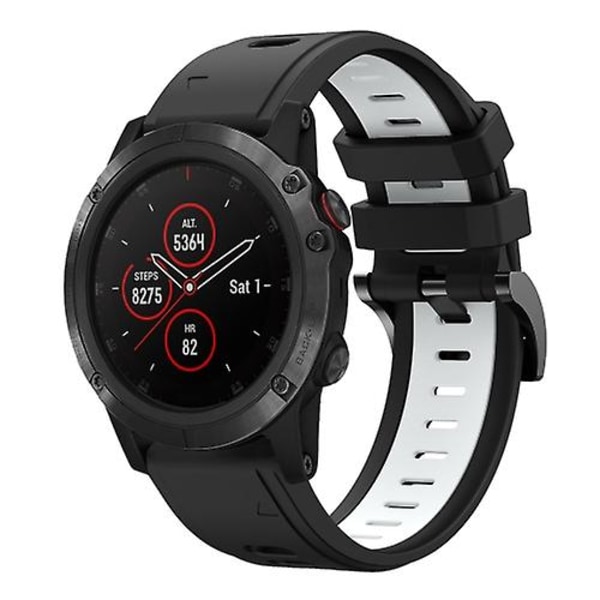 For Garmin Fenix ​​5 Plus 22 mm tofarget sportssilikonklokkerem Black-White