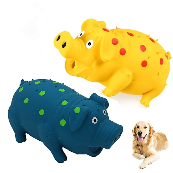 Squeaky Pig Dog Toys, Pig Dog Toy For Small Medium Large Dogs, Durable Rubber Pig Squeaker Dog Puppy Chew Toys Yellow-Blue 1 pcs