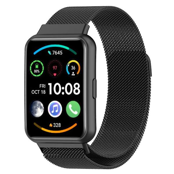 Milanese magnetiskt spänne armbandsrem för Huawei Watch Fit 2 Sports Andningsbart ersättningsarmband för Huawei Watch Fit 2 Black
