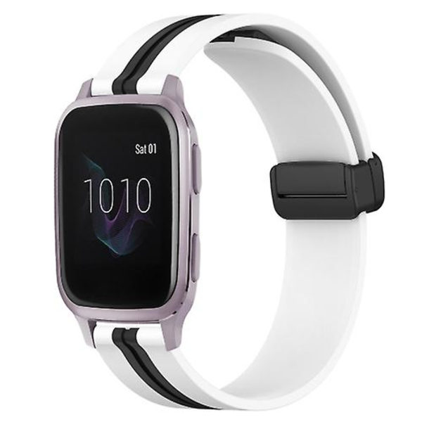 Til Garmin Venu Sq 20 mm folde magnetisk lås silikone urbånd White-Black