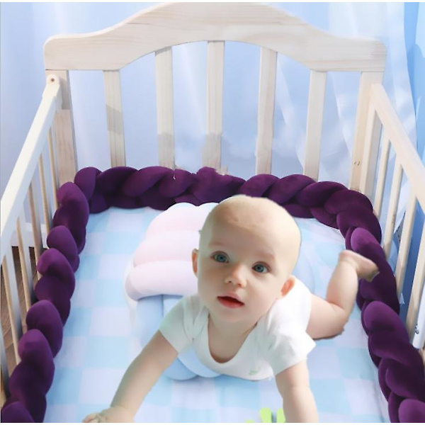 Baby Upholstery Vevd Knutet Ball Pude Vrid Flette Baby Seng Søvn Bumper Dekorasjon Seng Surround dark purple 3m