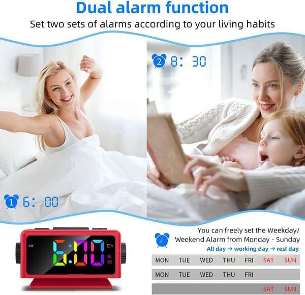Väckarklocka Digital Väckarklocka RGB-Display FM-Radio Väckarklocka