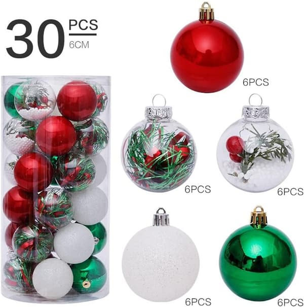 Okrossbara julkulor i plast, 6 cm (röd grön - 30 st)
