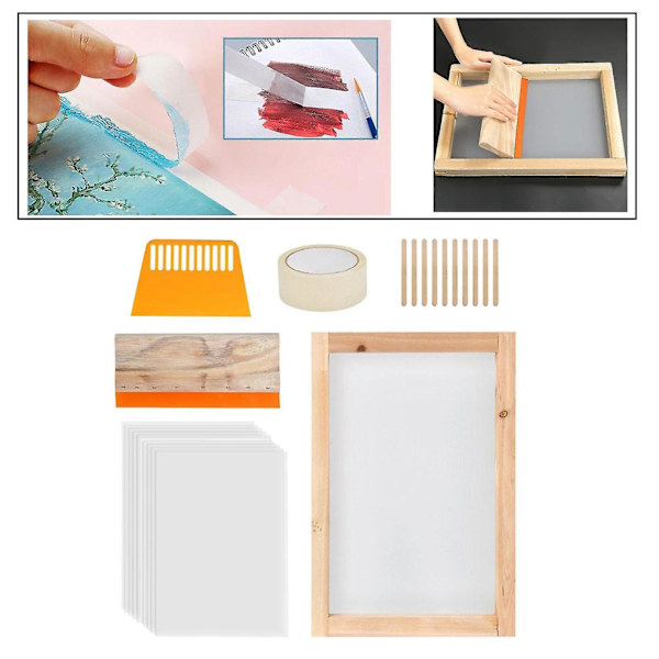 24 delar Screen Printing Starter Kit Trä Silk Screentrycksram med skrapor Verktyg för gör-det-själv-tröjor Klädväska Mesh Fram