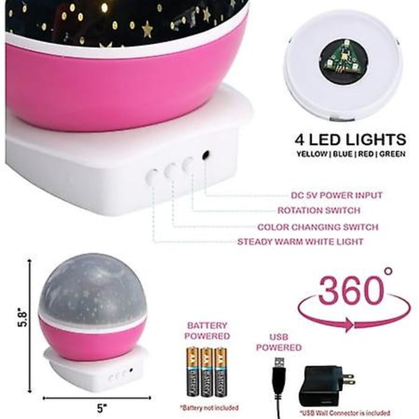 Stjernenattlys Projektorlys 4 D Pære 8 Lys Fargeendring Usb 360 Graders Dekorativ Rosa