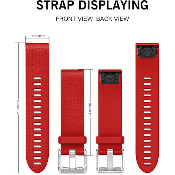 Udskiftningsrem til Fenix ​​5s Plus/fenix 6s Pro/fenix 7s/d2 Delta S Smartwatch (sølvspænde-mørkeblå) Red