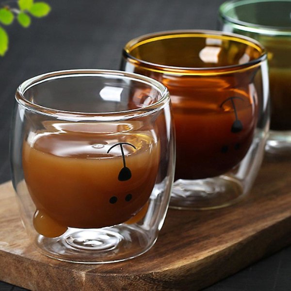 Tegneserie Bjørn Kop Dobbelt Lag Transparent Glas Kopper Kaffe Krus Par Gaver Brown