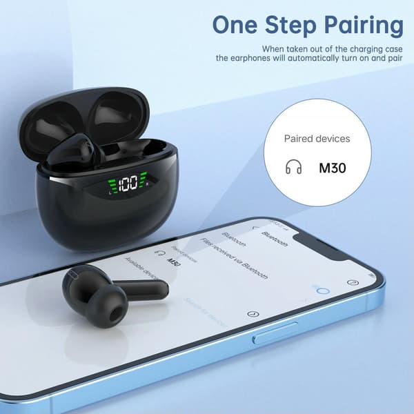 Ekte trådløse Bluetooth-ørepropper med USB-C hurtigladeetui, IPX7 vanntette hodetelefoner for iPhone/Android svart