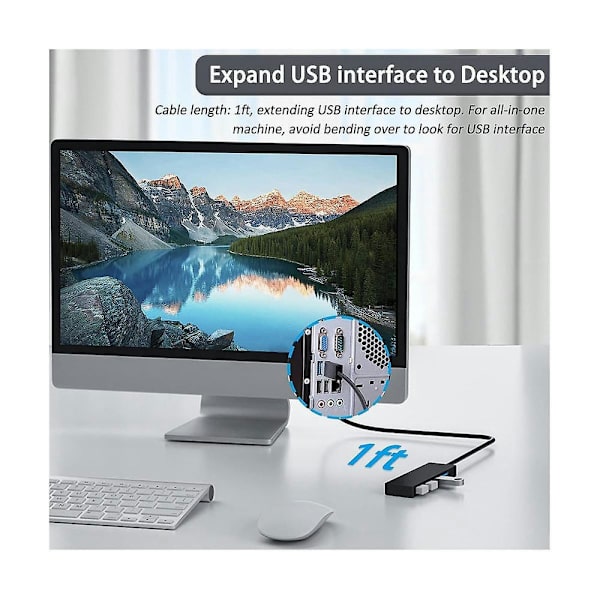 4 porte USB Hub, USB 3.0 Hub USB Splitter USB Expander til bærbar computer, Flashdrev, HDD, konsol, Print
